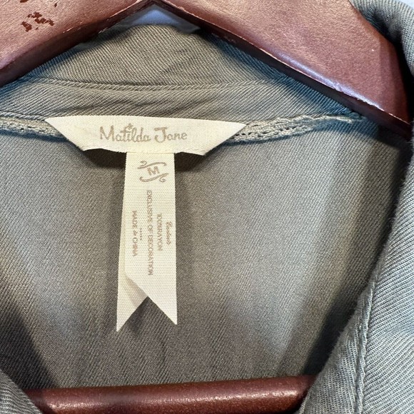 Matilda Jane Adult Dress Medium Mom Green Tree Canopy Utility Military Ruffles - Picture 7 of 10